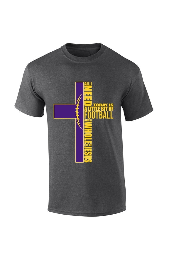 Mens Christian Tshirt Louisiana Football and Jesus Team Color Short Sleeve T-shirt-Heather Grey-medium