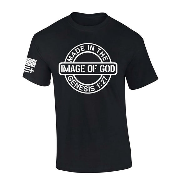 Mens Christian Tshirt Made in the Image of God Short Sleeve T-shirt Graphic Tee-Black-xl