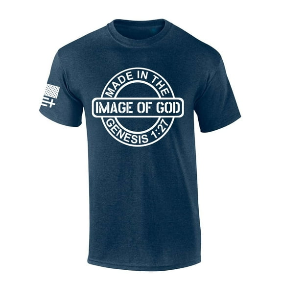 Mens Christian Tshirt Made in the Image of God Short Sleeve T-shirt Graphic Tee-Heather Navy-4xl