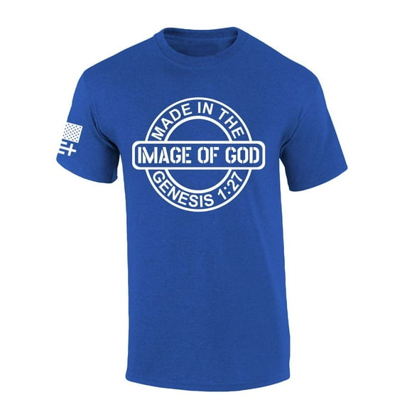 Mens Christian Tshirt Made in the Image of God Short Sleeve T-shirt Graphic Tee-Heather Royal-small