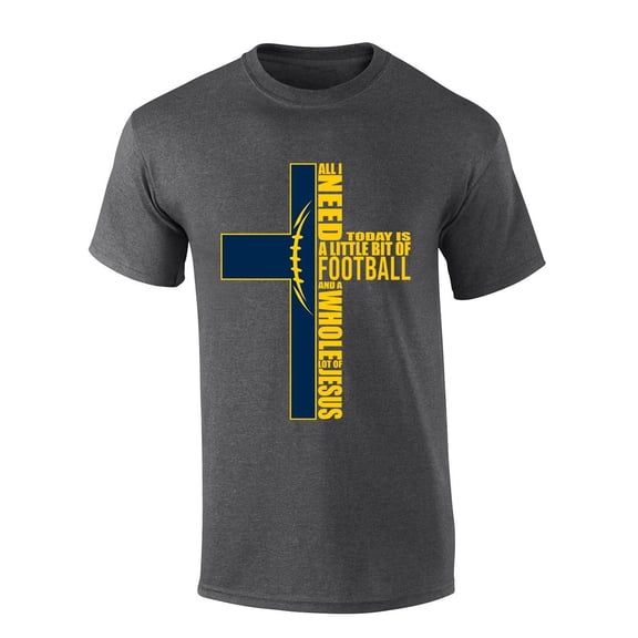 Mens Christian Tshirt Michigan Football and Jesus Team Color Short Sleeve T-shirt-Heather Grey-small