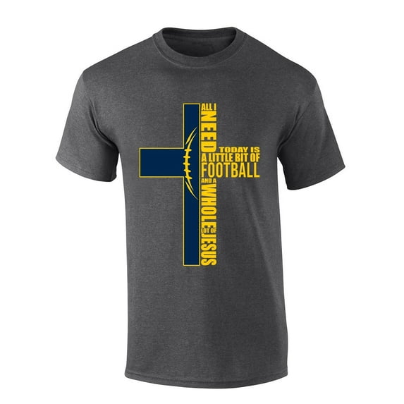 Mens Christian Tshirt Michigan Football and Jesus Team Color Short Sleeve T-shirt-Heather Grey-xxxl