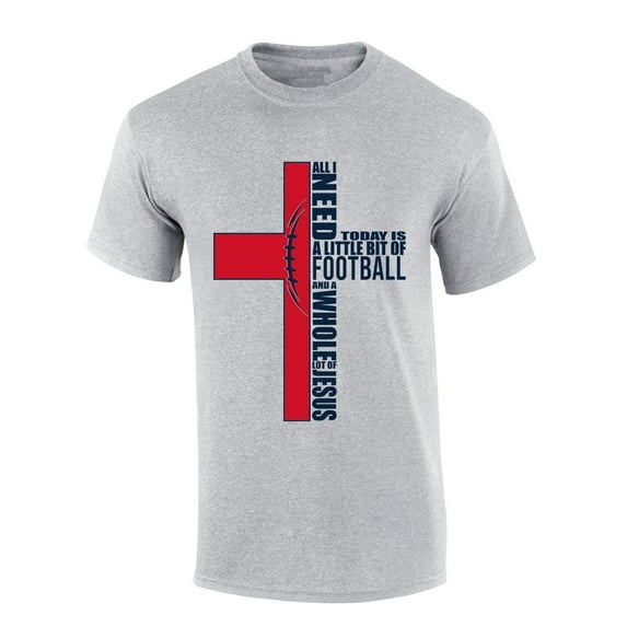 Mens Christian Tshirt Mississippi Football and Jesus Red and Blue Team Color Short Sleeve T-shirt-Sports Grey-xxl