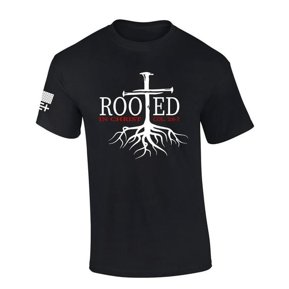 Mens Christian Tshirt Nail Cross Rooted In Christ Short Sleeve T-shirt-Black-medium