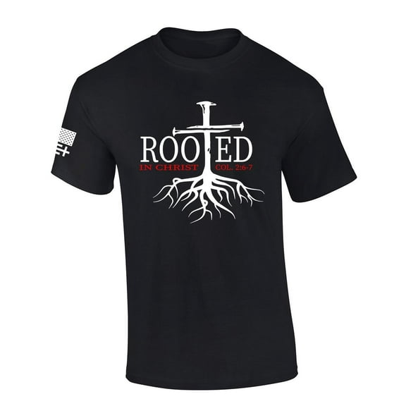 Mens Christian Tshirt Nail Cross Rooted In Christ Short Sleeve T-shirt-Black-xxl