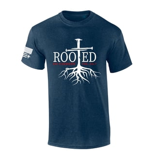 Mens Christian Tshirt Nail Cross Rooted In Christ Short Sleeve T-shirt-Heather Navy-4xl