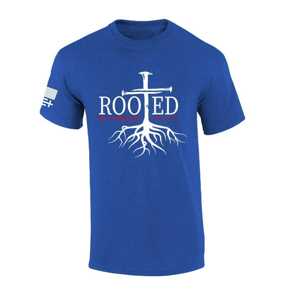 Mens Christian Tshirt Nail Cross Rooted In Christ Short Sleeve T-shirt-Heather Royal-medium