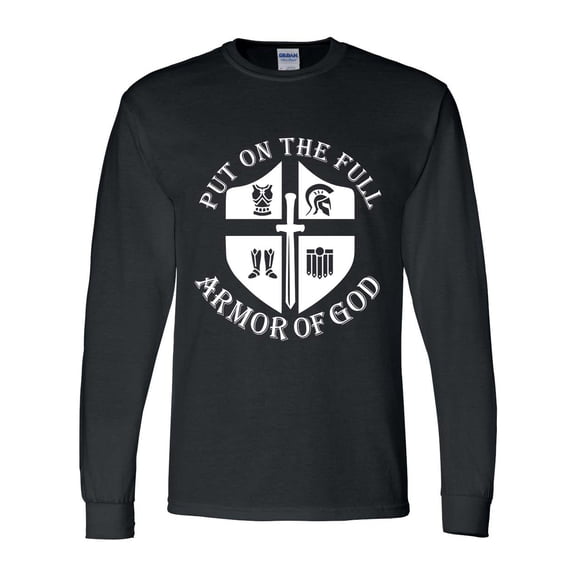 Mens Christian Tshirt Put on the Full Armor of God Christian Long Sleeve T-shirt Graphic Tee-Black-6xl