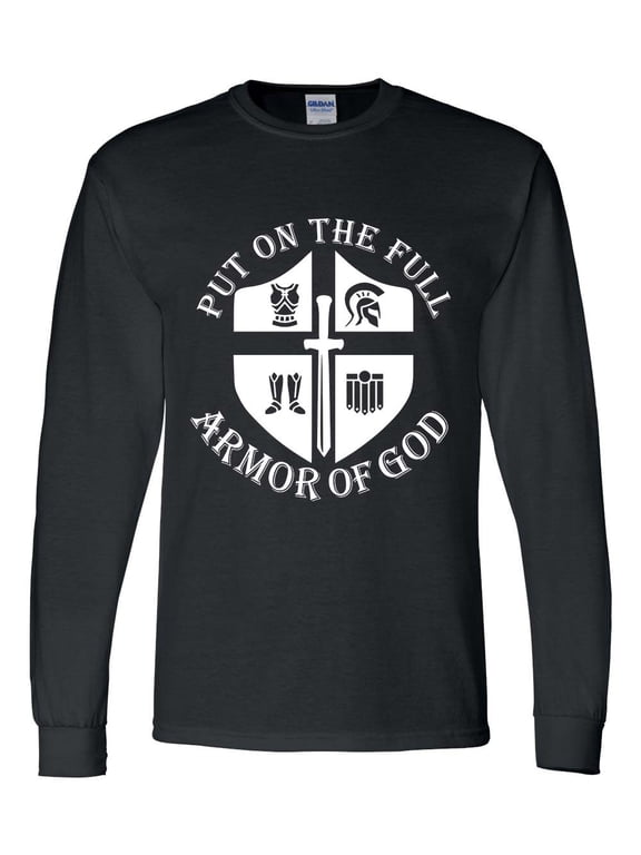 Mens Christian Tshirt Put on the Full Armor of God Christian Long Sleeve T-shirt Graphic Tee-Black-6xl