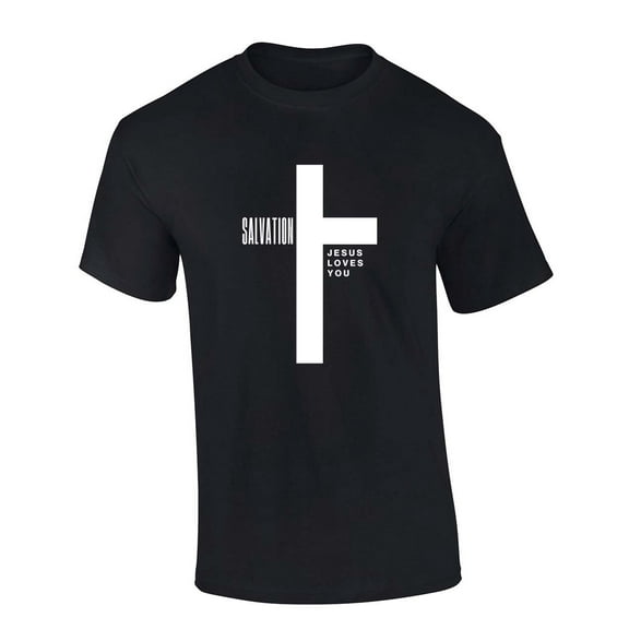 Mens Christian Tshirt Salvation Cross Jesus Loves You Short Sleeve T-shirt Graphic Tee-Black-xl