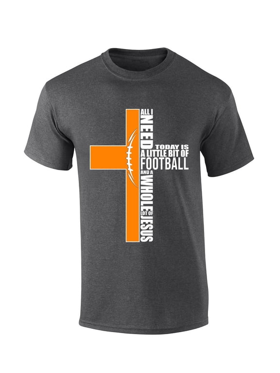 Mens Christian Tshirt Tennessee Football and Jesus Orange Team Color Short Sleeve T-shirt-Heather Grey-medium