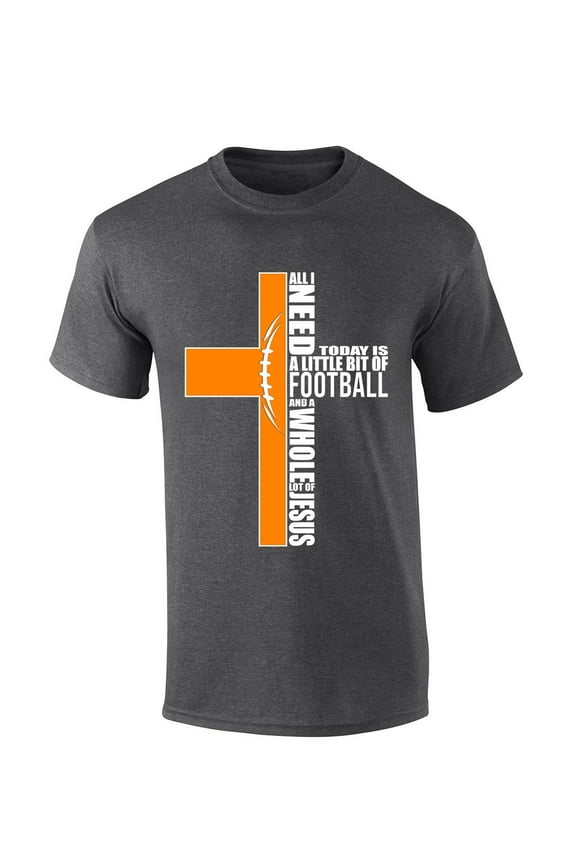 Mens Christian Tshirt Tennessee Football and Jesus Orange Team Color Short Sleeve T-shirt-Heather Grey-xxl