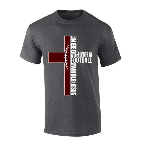 Mens Christian Tshirt Texas Football and Jesus Maroon Team Color Short Sleeve T-shirt-Heather Grey-4xl