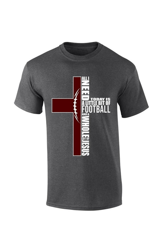 Mens Christian Tshirt Texas Football and Jesus Maroon Team Color Short Sleeve T-shirt-Heather Grey-4xl