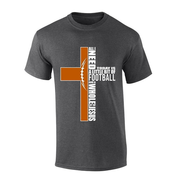 Mens Christian Tshirt Texas Football and Jesus Orange Team Color Short Sleeve T-shirt-Heather Grey-xl