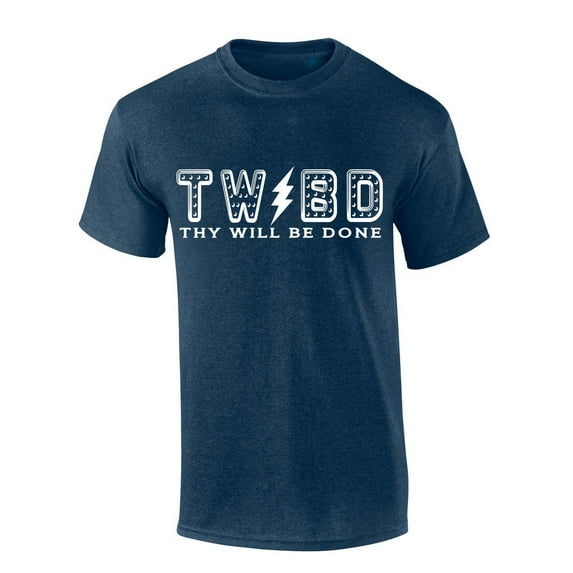 Mens Christian Tshirt Thy Will Be Done Lighning Bolt Short Sleeve T-shirt Graphic Tee-Heather Navy-xxl