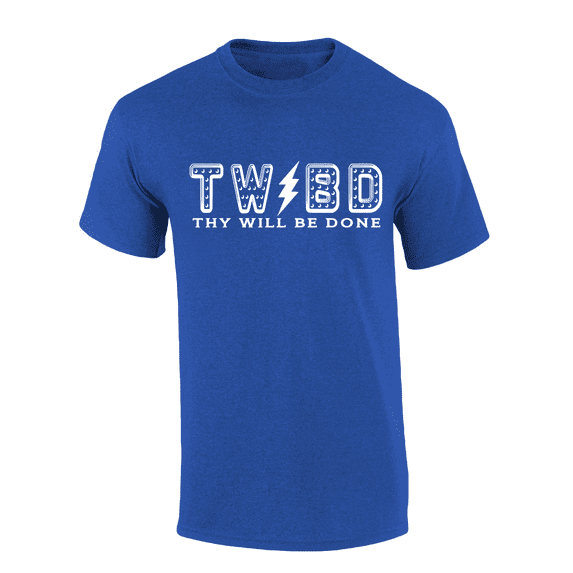 Mens Christian Tshirt Thy Will Be Done Lighning Bolt Short Sleeve T-shirt Graphic Tee-Heather Royal-small