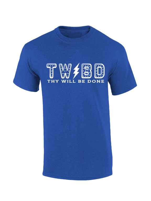 Mens Christian Tshirt Thy Will Be Done Lighning Bolt Short Sleeve T-shirt Graphic Tee-Heather Royal-xl