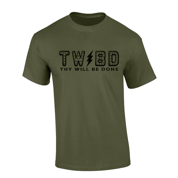 Mens Christian Tshirt Thy Will Be Done Lighning Bolt Short Sleeve T-shirt Graphic Tee-Military Green-6xl