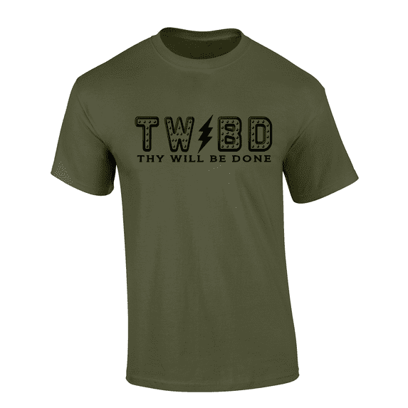 Mens Christian Tshirt Thy Will Be Done Lighning Bolt Short Sleeve T-shirt Graphic Tee-Military Green-xxxl
