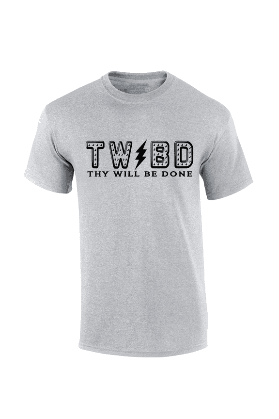 Mens Christian Tshirt Thy Will Be Done Lighning Bolt Short Sleeve T-shirt Graphic Tee-Sports Grey-small
