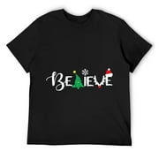 ANYPINK Mens Christmas Believe Tree Cute Christmas Graphic Tee Shirts T-Shirt Black Small
