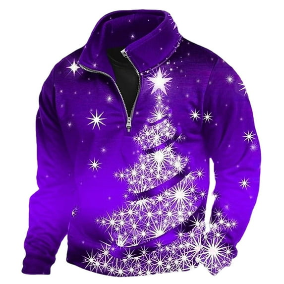 Mens Christmas Blouse Crew Neck Solid Color Plus Size Christmas Printed Winter Clothing for Men,Purple,M