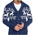 thumbnail image 1 of Mens Christmas Cardigan Sweater Fall Winter Button up Casual Sweaters Long Sleeve Shawl Collar Knitwear Coat XXL, Blue, 1 of 4