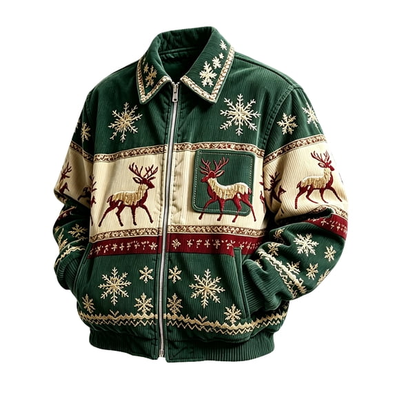 Mens Christmas Corduroy Zip Up Jacket Long Sleeve Stand Coller Jackets Christmas Funny Graphic Classic Overshirts with Pockets Outerwear for Daily Wear