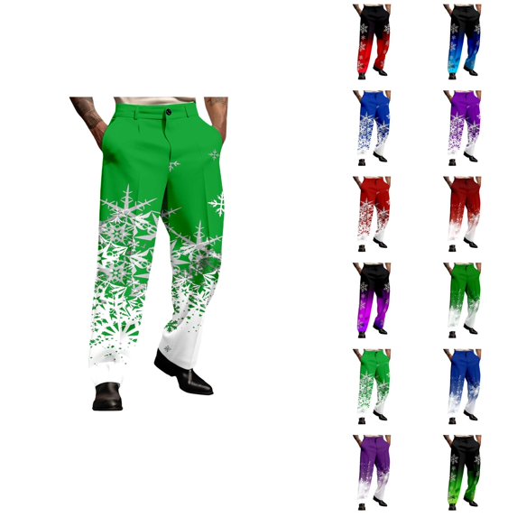 Mens Christmas Dress Pants Gradient Color Festive Snowflake Print Holiday Business Casual Suit Pants