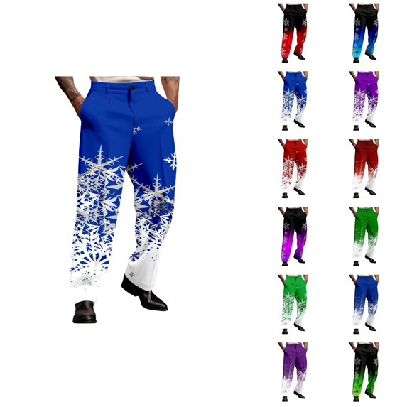 Mens Christmas Dress Pants Gradient Color Festive Snowflake Print Holiday Business Casual Suit Pants