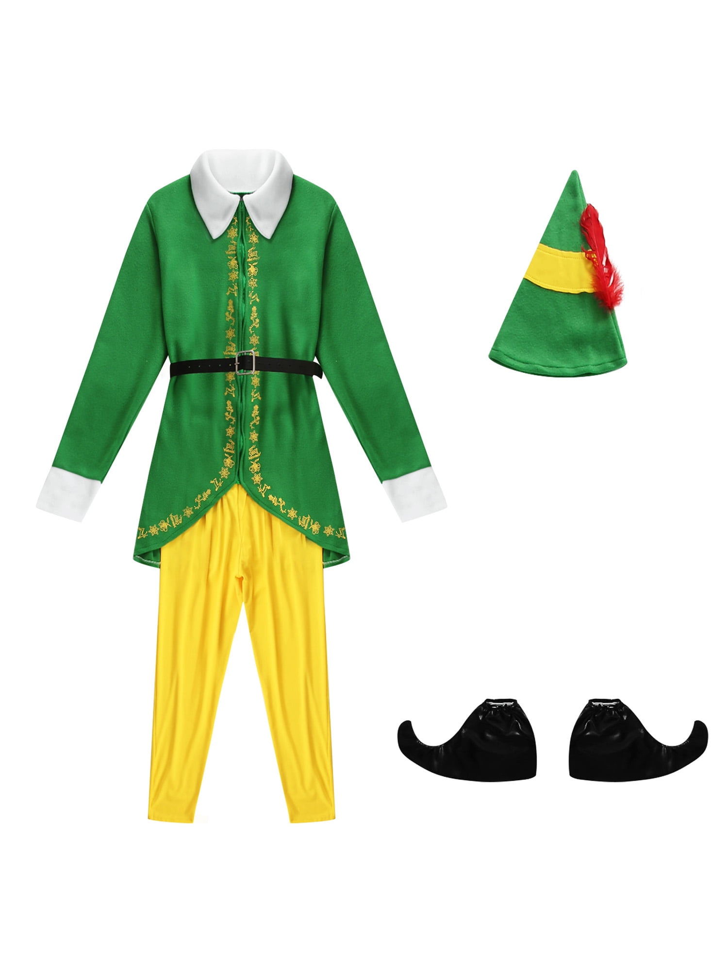 Mens Christmas Elf Costume Santa Suit Buddy Full Set Adults Halloween Christmas Cosplay Holiday