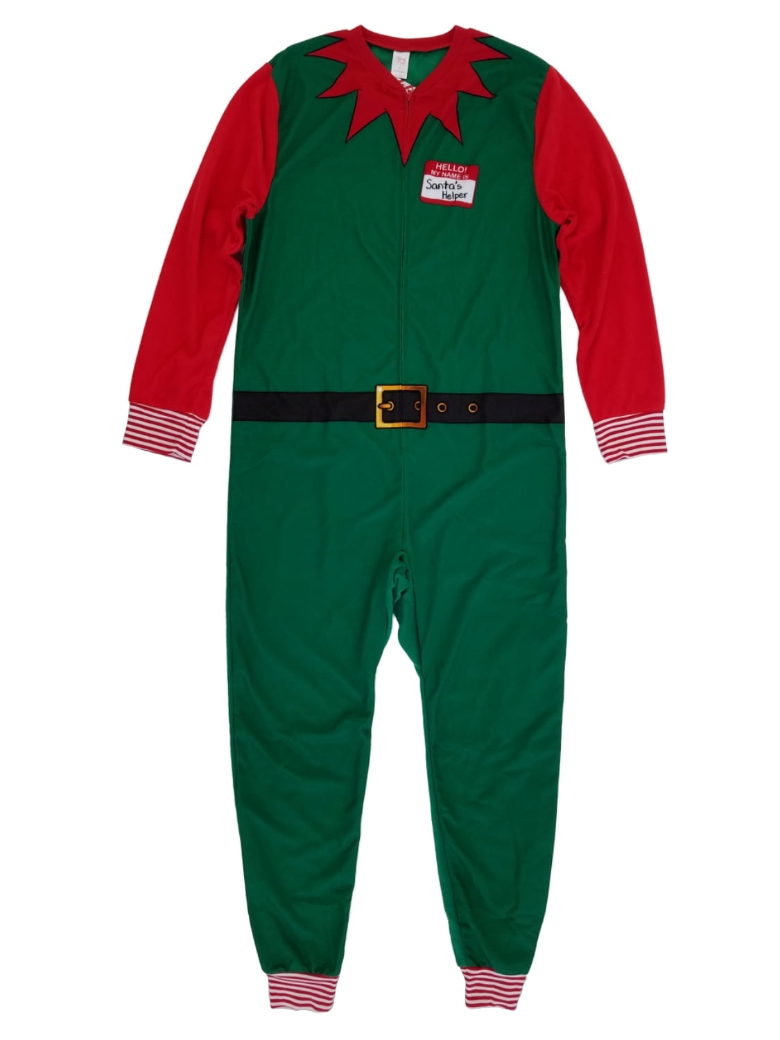 Mens Christmas Elf Costume Union Suit Holiday Fleece Pajamas X-Large