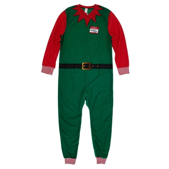 Mens Christmas Elf Costume Union Suit Holiday Fleece Pajamas X-Large