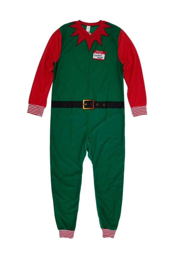 Mens Christmas Elf Costume Union Suit Holiday Fleece Pajamas X-Large
