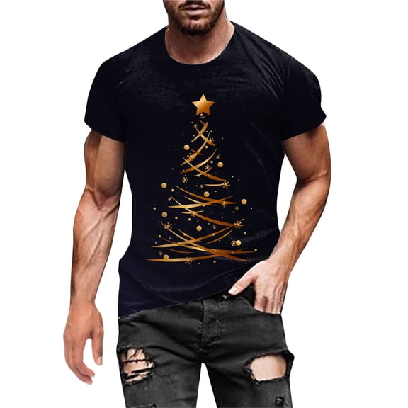 Mens Christmas Fall Tops Fashion Color Blocked Long Sleeve Christmas 3D Printed Mens Casual Shirts,Gold,M