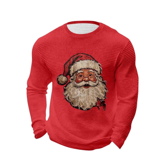 Mens Christmas Golf Shirts Santa Knit Long Sleeve Thermal Holiday Graphic Mens Workout Shirts,Red,M