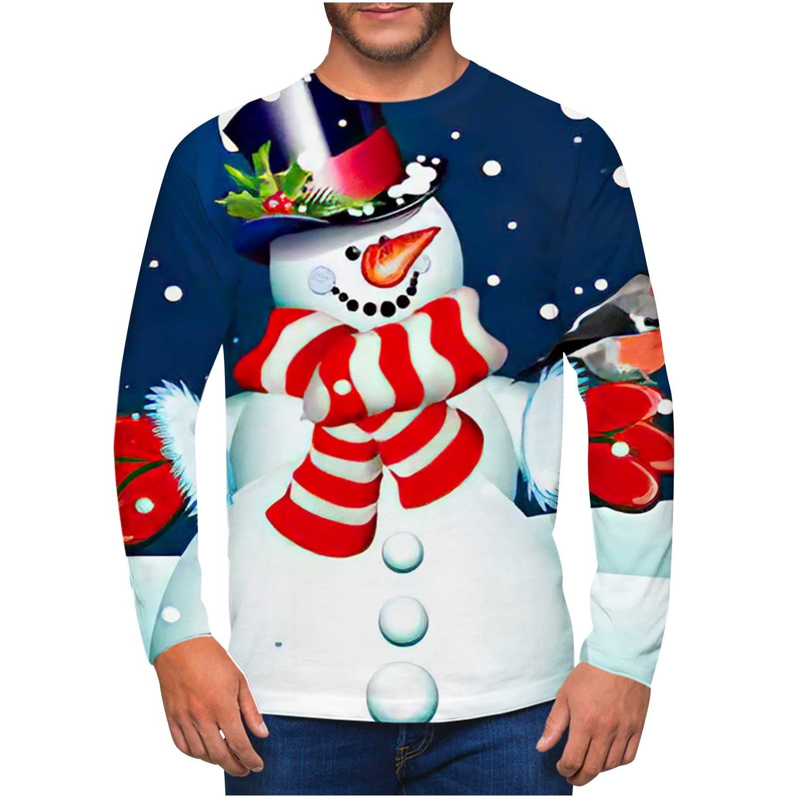 Mens Christmas Graphic Sweatshirts Xmas Santa Snowman Long Sleeve Crewneck TShirts Pullover