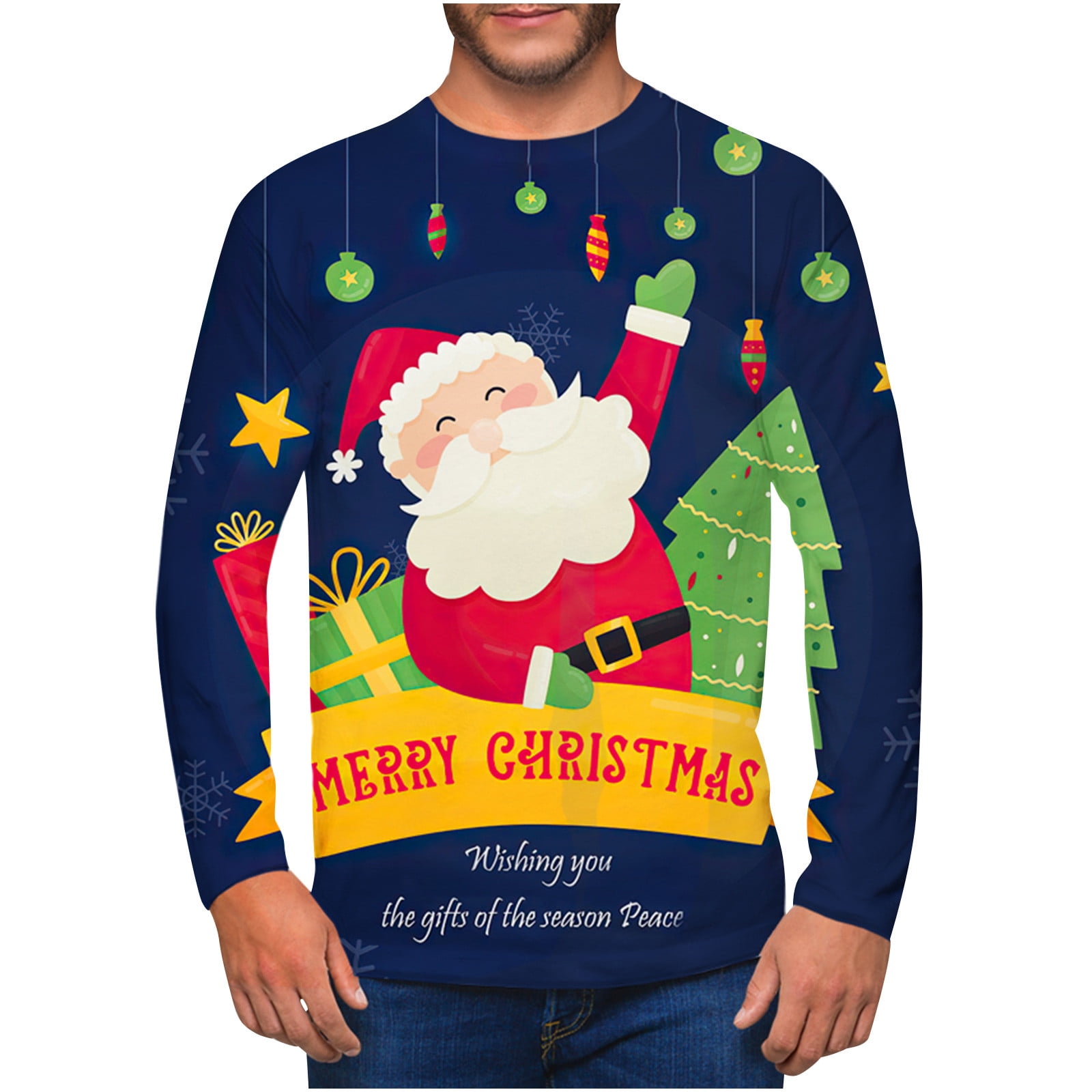 Mens Christmas Graphic Sweatshirts Xmas Santa Snowman Long Sleeve