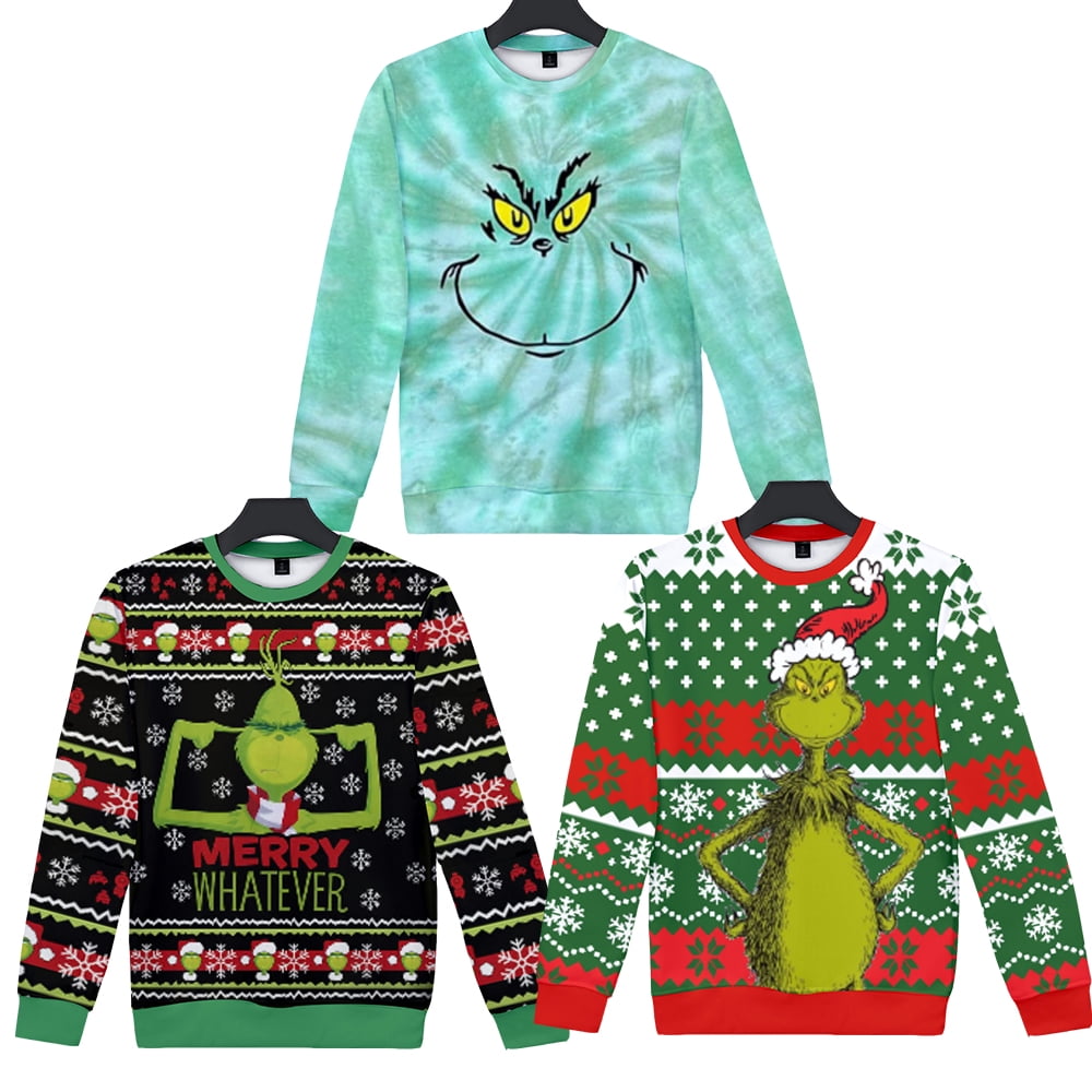 Mens Christmas Grinch Sweatshirt Xmas Tops Grinch Adult Christmas