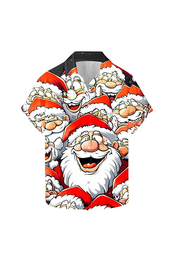 Mens Christmas Hawaiian Shirt Casual Button Down Shirts Funny Santa Claus Printed Blouse Short Sleeve Pullover Christmas Tree Sweatshirt Xmas Party Holiday Shirt Festive Santa Tops, S-5XL