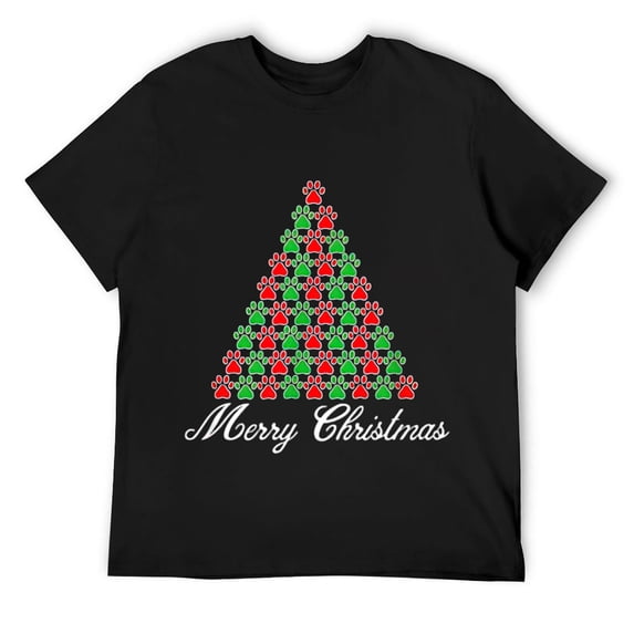 Mens Christmas Holiday Cat Paws Tree T-Shirt Black