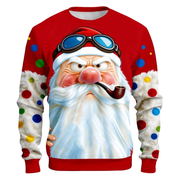 Mens Christmas Hoodless Hoodie Sweatshirts Long Sleeve Hoodless Christmas Print Mens Clothing,Red,XL