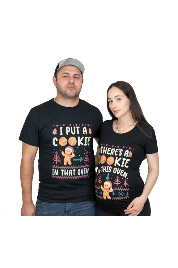 Mens Christmas I put Cookie Couple T-shirts Funny Matching Costume Thanksgiving Tee Shirt (Mens Medium)