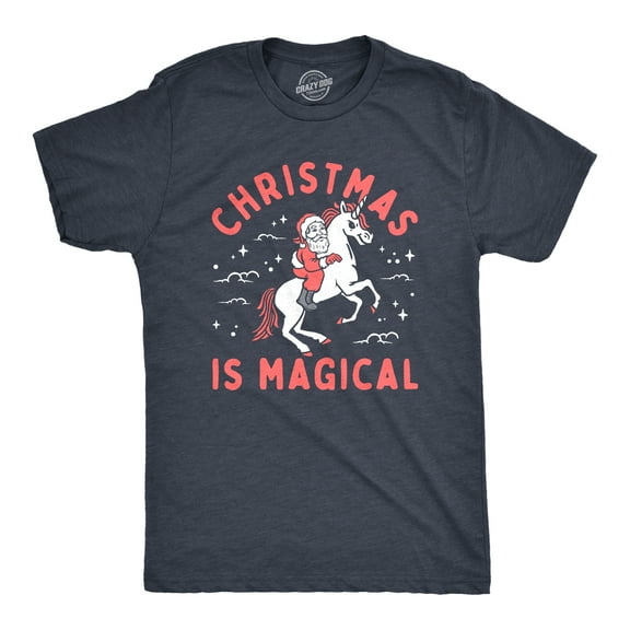 Mens Christmas Is Magical T Shirt Funny Santa Claus Fantasy Unicorn Tee for Guys Graphic Tees