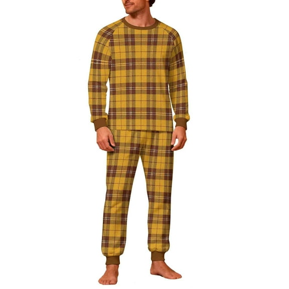 Mens Christmas Nightwear Set Plaid Print Two Piece Pajama Set Long Sleeve Shirt with Pants Cozy Loungewear Lightweight Sleepwear Relaxed Fit Pjs for Family
