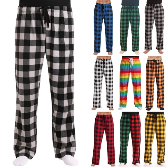 Mens Christmas Pajama Pants Comfy Soft Funny Plaid Pajama Pants with Pockets Fall Winter Color Block FlannelSoft Sleep Pants Black XXXL