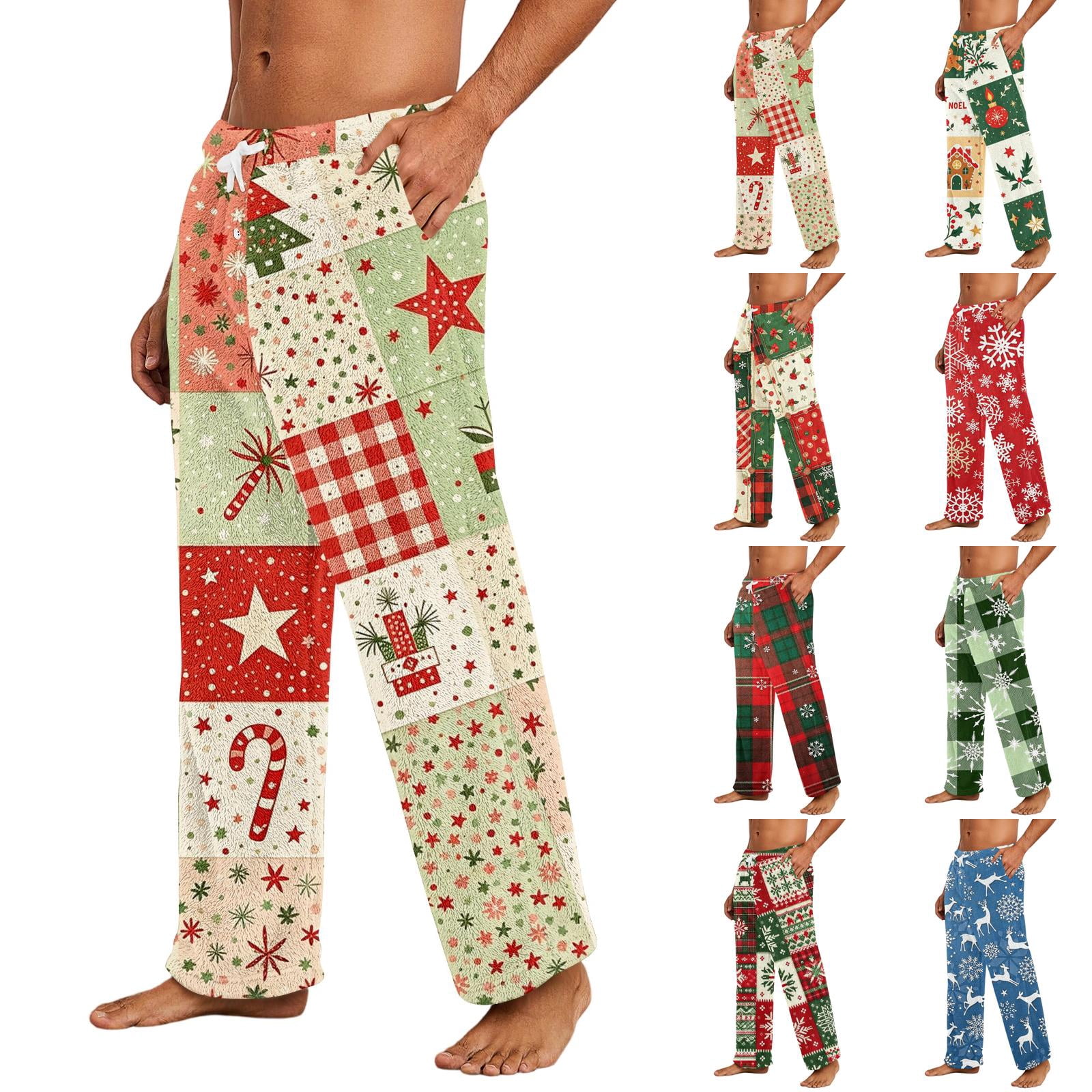 Mens Christmas Pajama Pants Drawstring Plush Christmas Pajamas Sleep ...