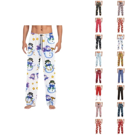 Generic Mens Christmas Pajama Pants Elastic Waist Drawstring Festive Print Relaxed Fit Straight Leg Holiday Lounge Pants Pj Bottoms