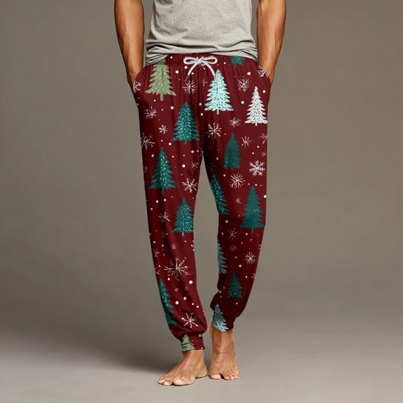 Onlypants Mens Christmas Pajama Pants, Fashion Casual Drawstring Waist Pajama Pants with Pockets, Comfy Pajamas Trousers, Perfect Christmas Gifts for Men, Style H, Size M